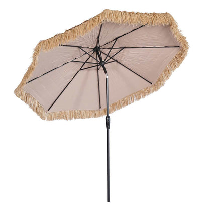 Tiki Fringe Crank & Tilt Round Patio Umbrella, 9'